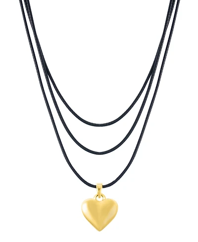 Adornia Gold Adjustable Puffy Heart with Black Chord Bolo Necklace