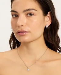 Adornia Silver Adjustable Cubic Zirconia Pave Leaf Pendant Necklace