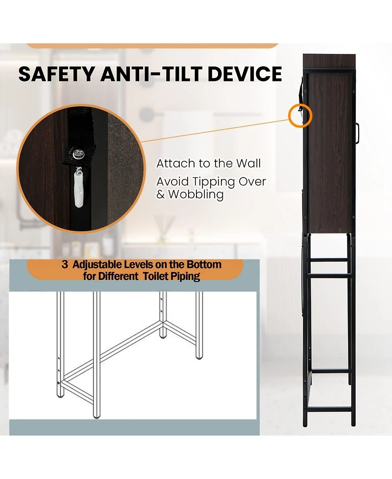 4-Tier Multifunctional Toilet Sorage Cabinet with Adjustable Shelf and Sliding Barn Door