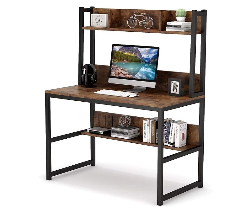 Tribesigns Computer Desk with Hutch, Wooden Small 42-inch Desk, Industrial Simple Office Desk with Storage Space for Home Office