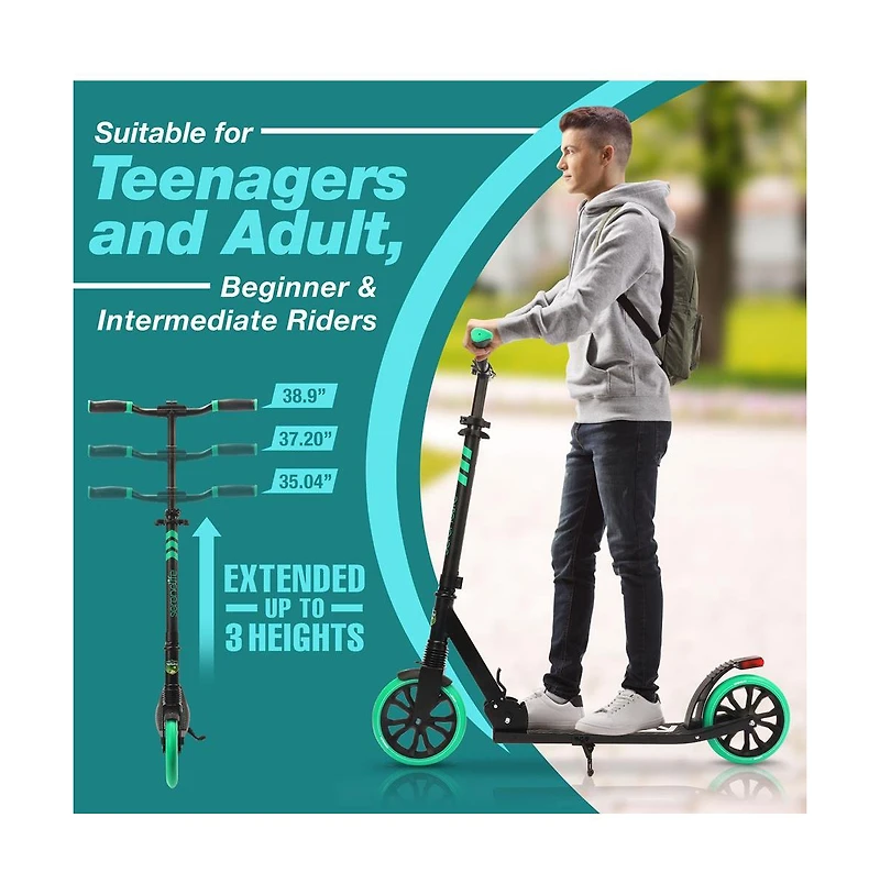 SereneLife Kick Scooter Adult Teenagers Kids- 2 Wheel Kids with Adjustable T-Bar Handlebar - Alloy Anti-Slip Deck