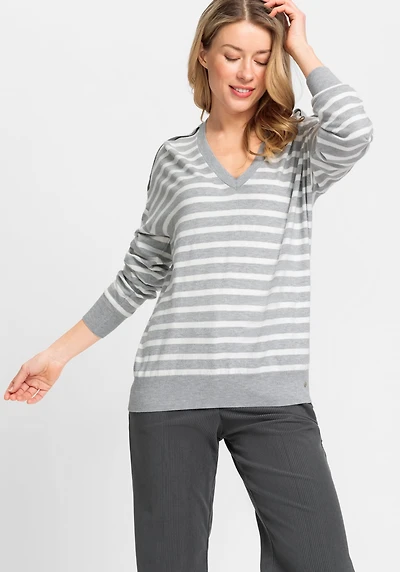 Olsen Women's Long Sleeve Striped V-Neck Pullover