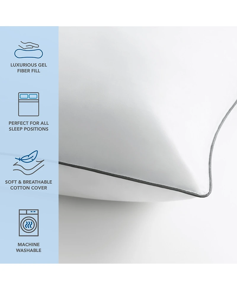 Host & Home Hypoallergenic Pillows (2 Pack) - White with Silver Piping, Cotton with Poly Fill