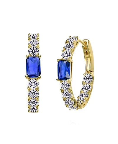 14k Gold Plated with Colored Cubic Zirconia Inside-Out Hoop Earrings