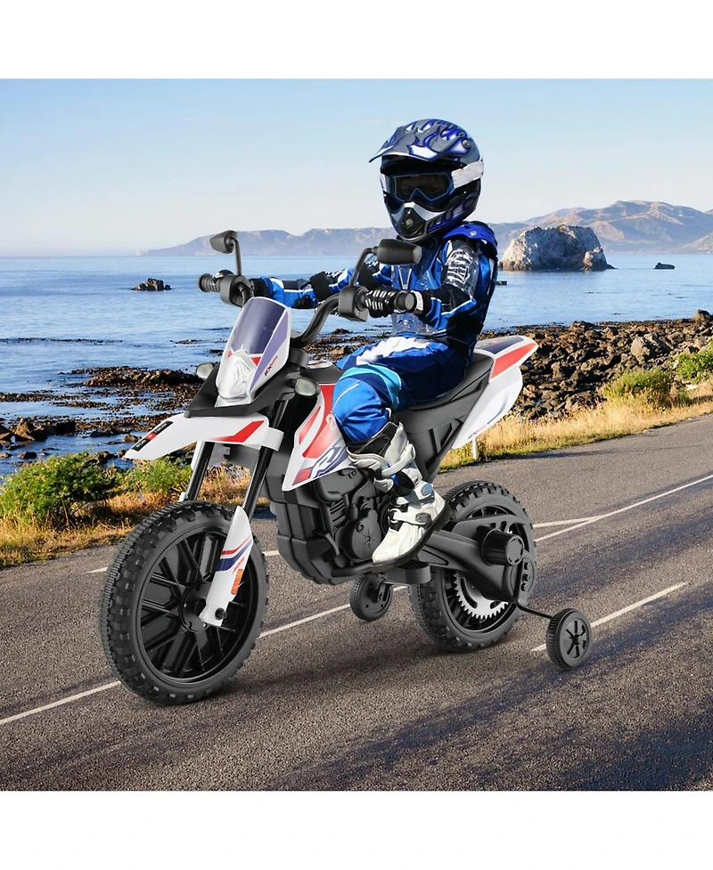 Sugift Aprilia Licensed Kids Ride On Motorcycle with 2 Training Wheels-White