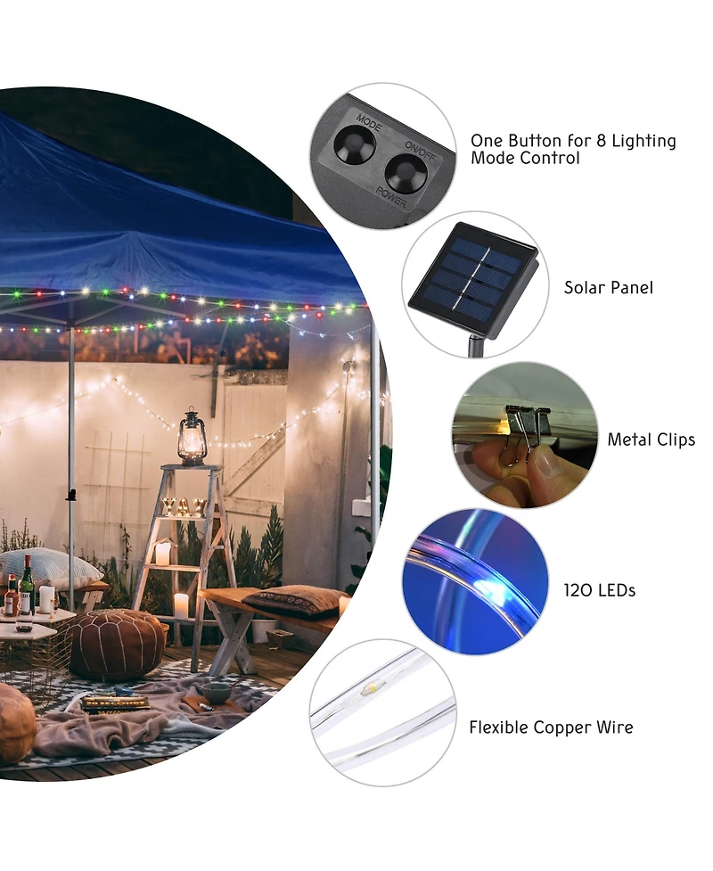 Yescom 40Ft Solar 120LED Canopy String Light 8 Mode Rgb Party Outdoor Garden Patio Umbrella Decor with Clip, Multicolor