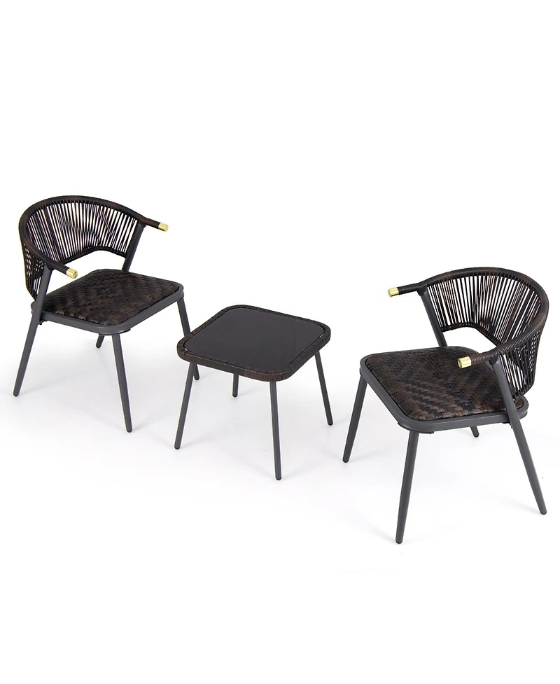 3 Pieces Patio Rattan Furniture Set for Backyard Poolside-Brown and Black