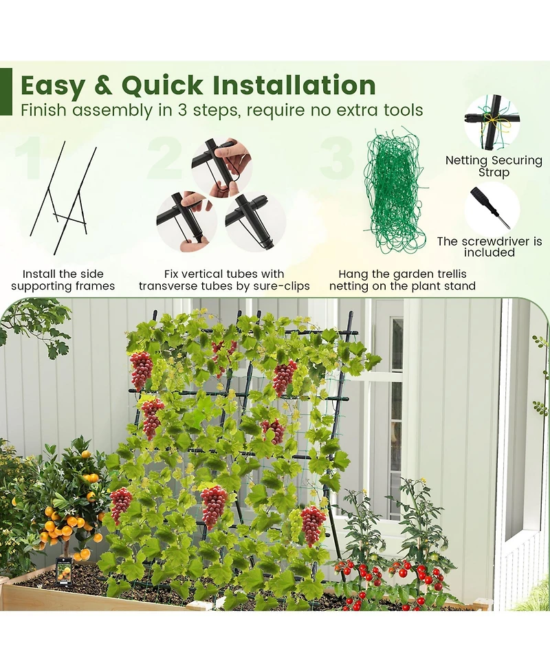 Sugift 74 Inch Tall Garden Trellis for Flower Vine Vegetable Fruit Pea