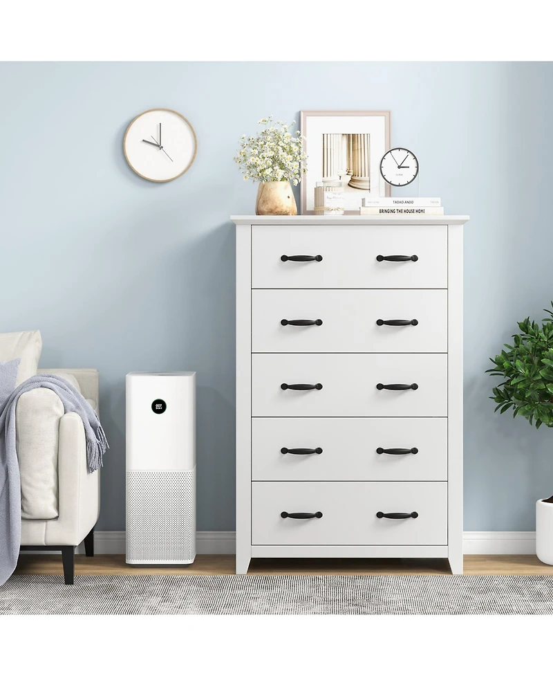 Tall Storage Dresser with 5 Pull-out Drawers for Bedroom Living Room-Walnut