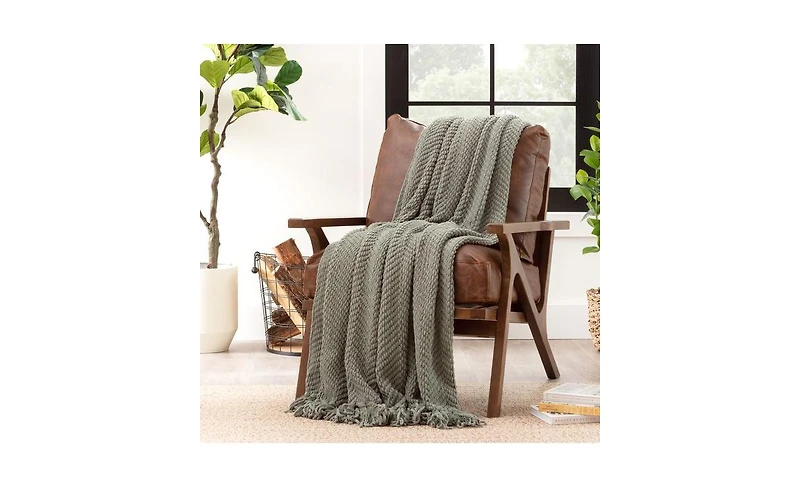 Chanasya Premium Textured Knit Throw Blanket with Tassels - Soft, Cozy for Couch, Bed, Living Room 50" x 65” Orange