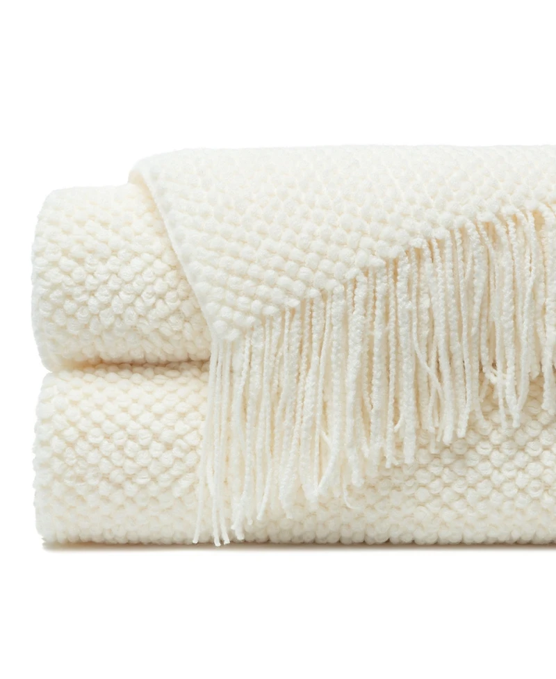 Chanasya Premium Round Pearl Knit Throw Blanket with Tassels - Soft, Cozy Blanket for Couch, Bed, Living Room - 50" x 65” - Yellow