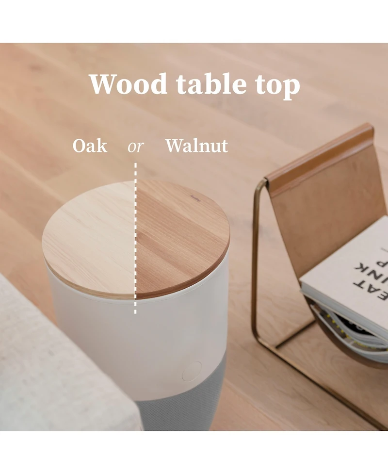 Bloom Air Purifier, Smart Hepa-13 Medical-Grade Filtration, Large Rooms (1,517 Sq. Ft.) with Walnut Accent Table