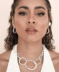 Ettika Silver Plated Spun Strands Hoop Earrings