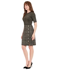 London Times Petite Metallic Rib-Knit Tweed Sheath Dress