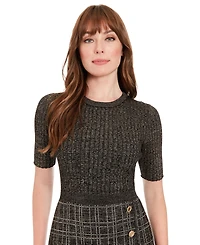 London Times Petite Metallic Rib-Knit Tweed Sheath Dress