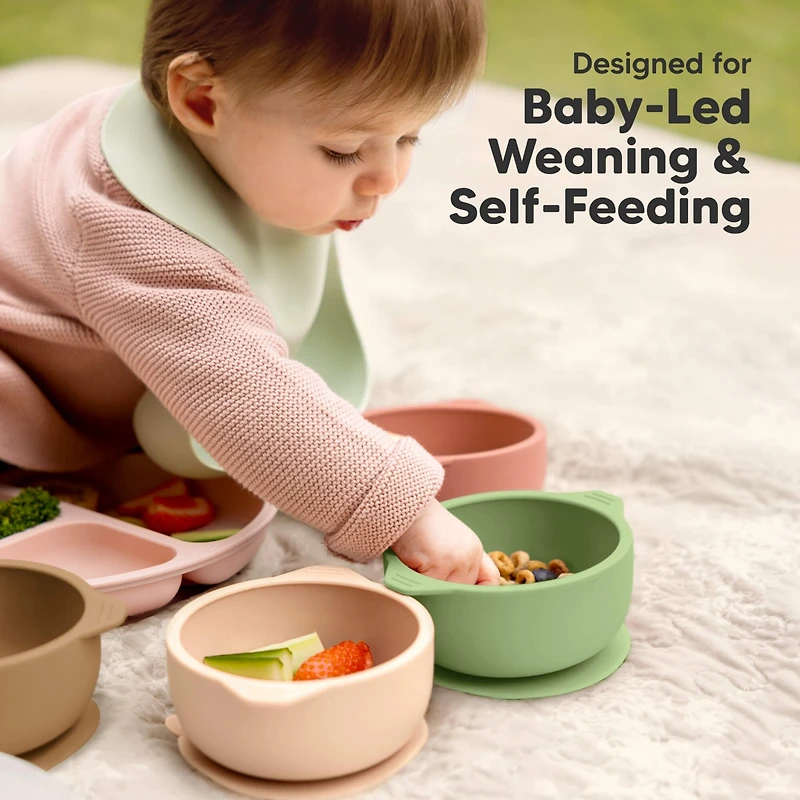 KeaBabies 2-Pack Prep Baby Bowls with Suctions & Lids, Silicone for Boy, Girl, Toddler Suction Bowl, Kids Bowl Bpa-Free