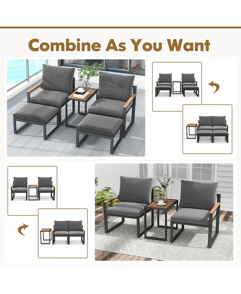 5 Pieces Aluminum Frame Weatherproof Outdoor Conversation Set with Soft Cushions