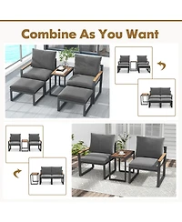 5 Pieces Aluminum Frame Weatherproof Outdoor Conversation Set with Soft Cushions
