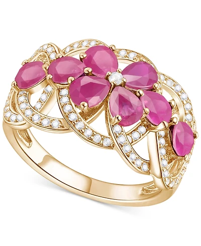 Emerald (2-1/4 ct. t.w.) & Diamond (1/4 Flower Openwork Ring 14k Gold (Also Ruby Sapphire)