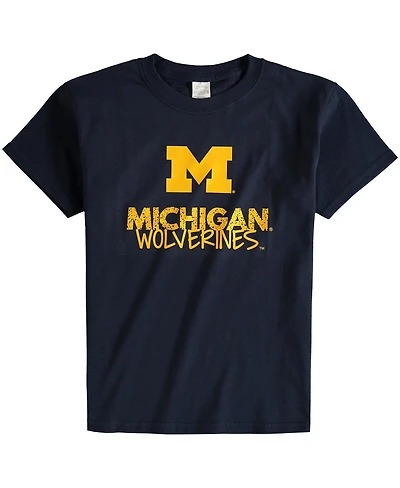 Two Feet Ahead Big Boys and Girls Navy Michigan Wolverines Crew Neck T-Shirt