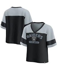 Fanatics Women's Black/Silver Las Vegas Raiders Homeschool Jersey Poly V-Neck Fashion Top