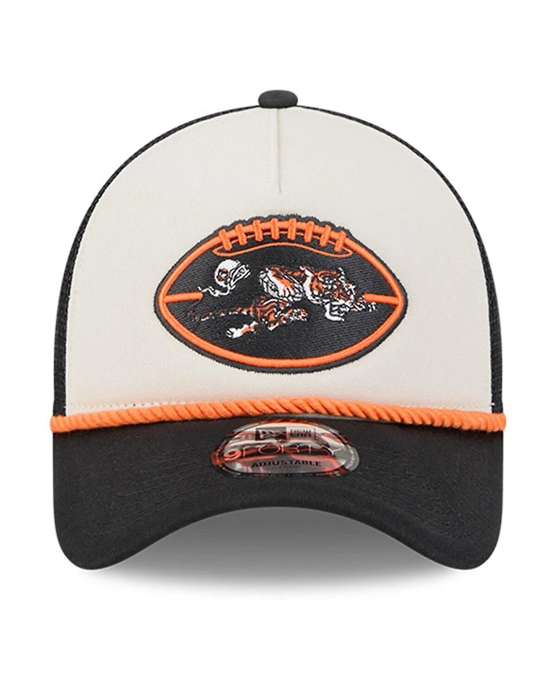 New Era Men's Stone/Black Cincinnati Bengals 2024 Sideline Historic 9FORTY A-Frame Trucker Adjustable Hat