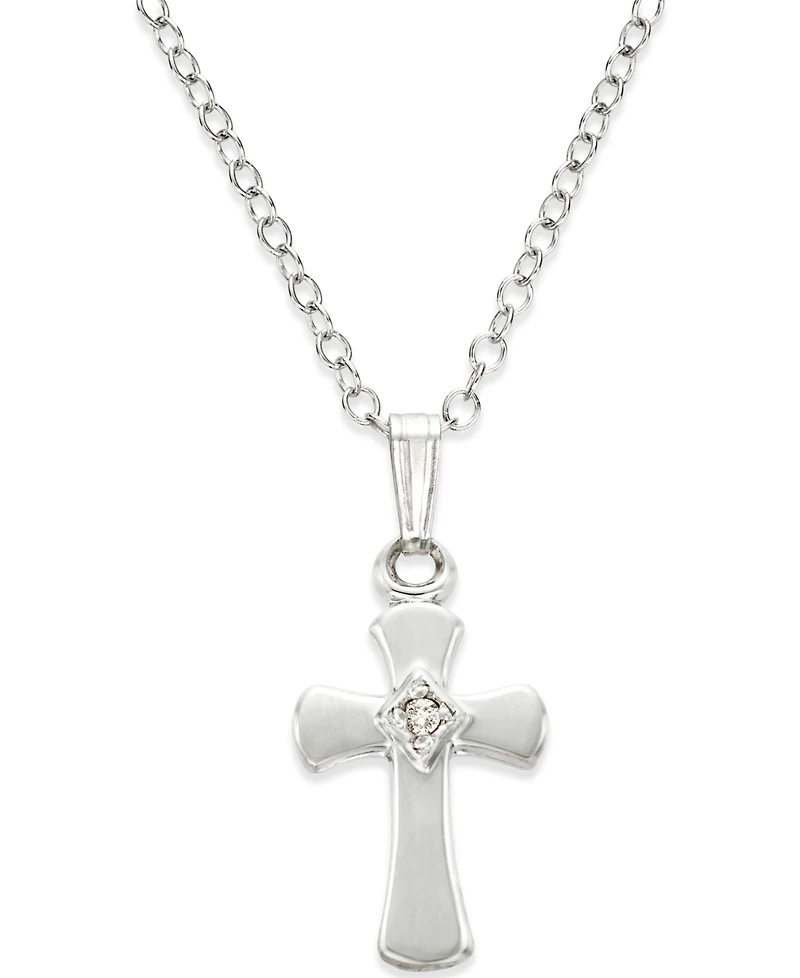 Children's Diamond Accent Cross Pendant Necklace in Sterling Silver