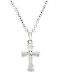 Children's Diamond Accent Cross Pendant Necklace in Sterling Silver