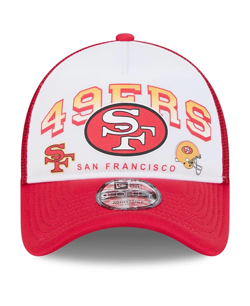 New Era Men's White/Scarlet San Francisco 49ers Retro Wordmark A-Frame 9FORTY Adjustable Hat