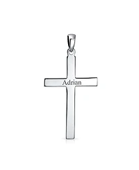Bling Jewelry Large Plain Simple Basic Religious Cross Pendant Necklace Solid Sterling Silver
