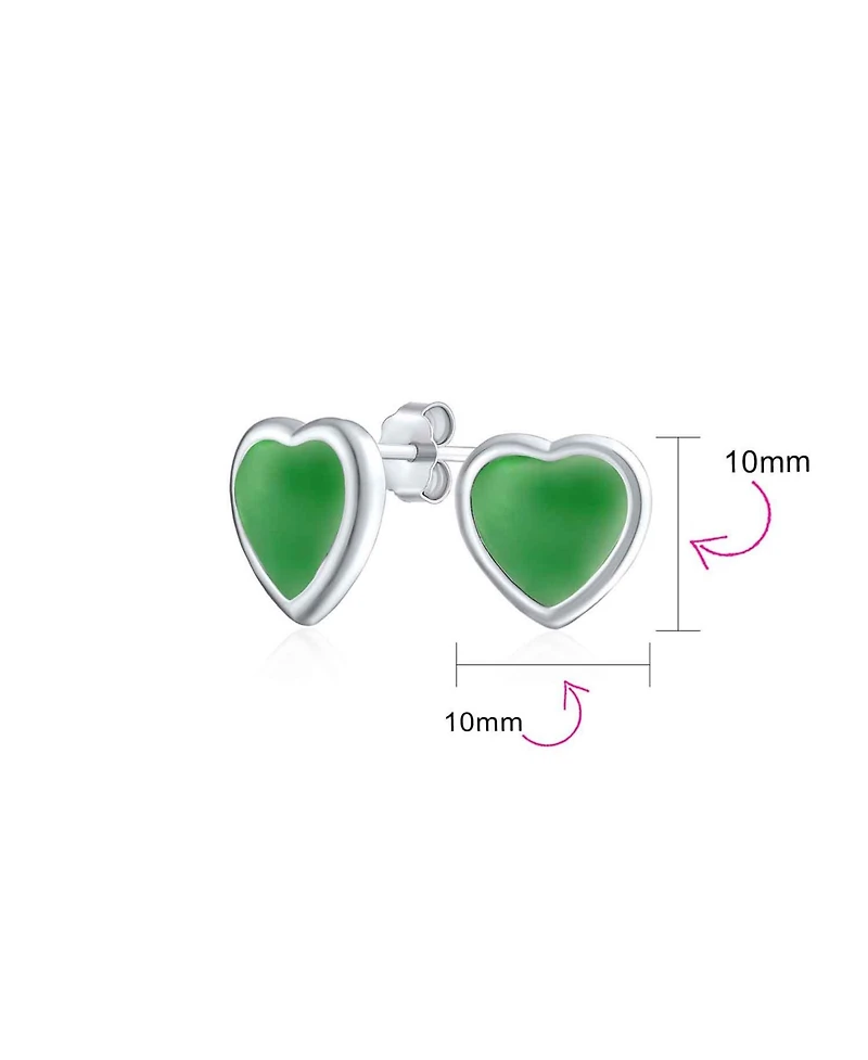 Bling Jewelry Lovers Bezel Set Green Jade Heart Stud Earrings Sterling Silver Gift