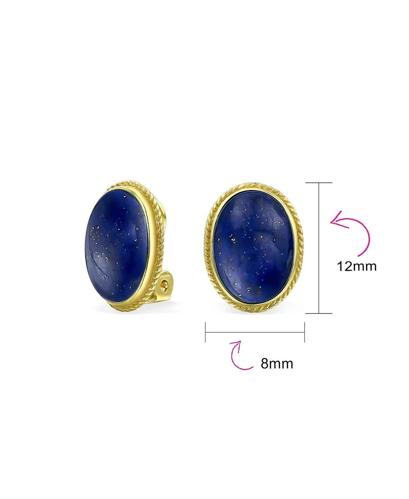 Bling Jewelry 7CT Oval Cabochon Natural Jade Lapis Lazuli Onyx Turquoise 14K Gold Plated Sterling Silver Clip-On Earrings