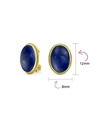 Bling Jewelry 7CT Oval Cabochon Natural Jade Lapis Lazuli Onyx Turquoise 14K Gold Plated Sterling Silver Clip-On Earrings