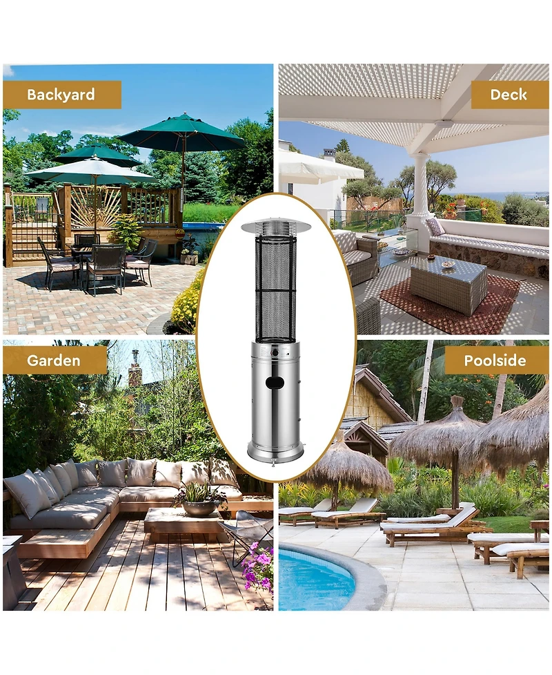 40000 Btu Patio Heaters Stainless Steel Round Propane Glass Tube Flame