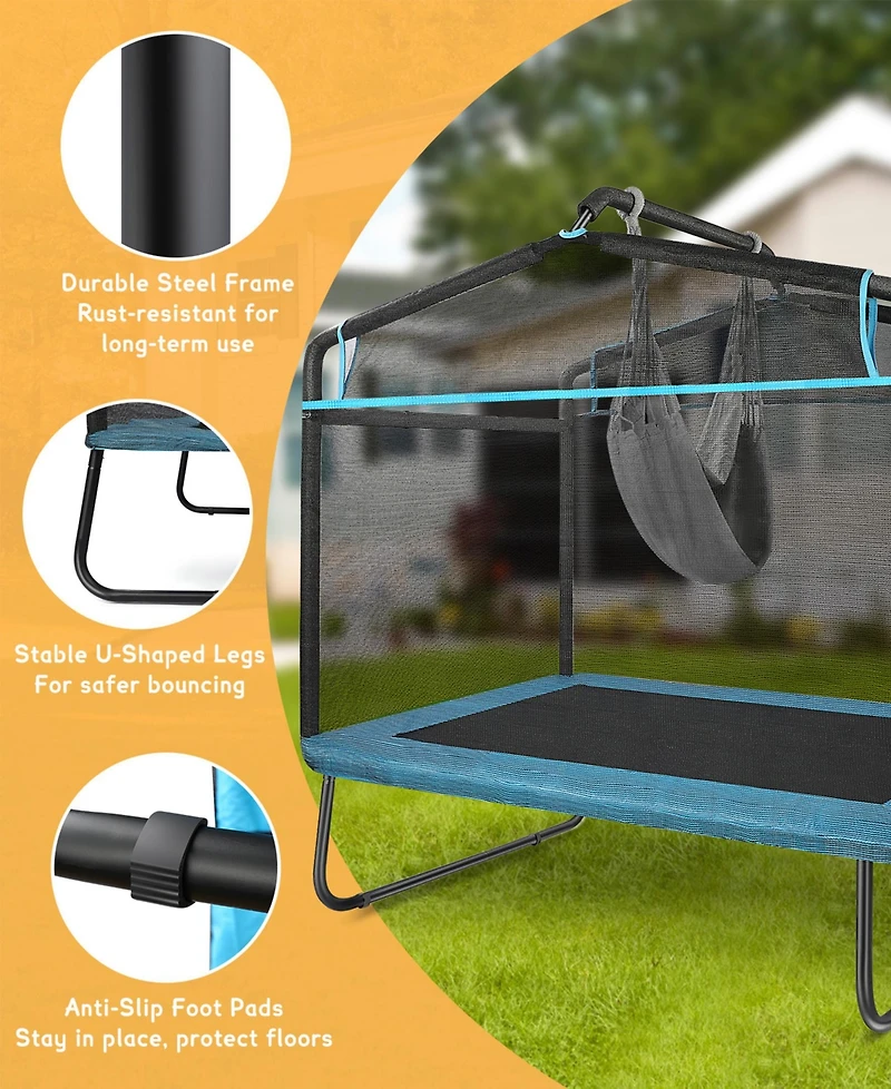 64" Rectangle Trampoline for Kids with Safety Net and Hammock Chair