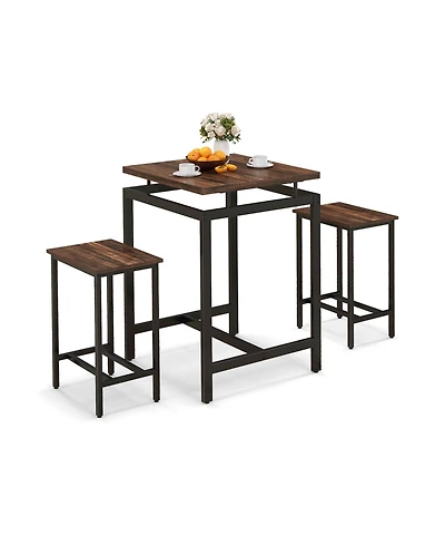Sugift 3 Pieces Pub Dining Table Set with Floating Tabletop and Footrest