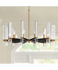 Possini Euro Design Daphne 32 1/4" Mid Century Modern Chandelier Ceiling Light Fixture Dining Room Over Table 12-Light Black Gold Finish
