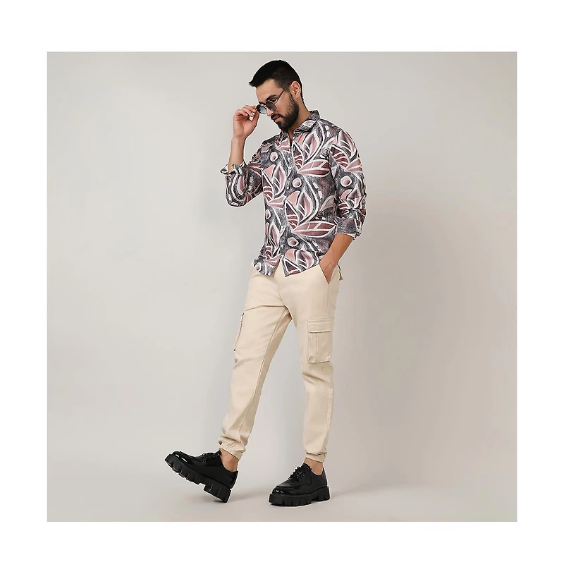 Men's Charcoal Grey & Mocha Brown Marble Foliage Shirt