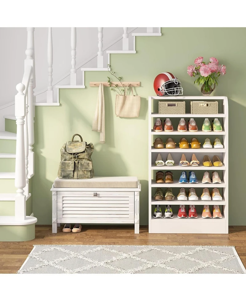 Tribesigns Shoe Rack for Entryway, 8-Tier Tall Shoe Shelf Shoes Storage Organizer, Wooden Shoe Storage Cabinet Shoe Stand, 2 Pcs, White
