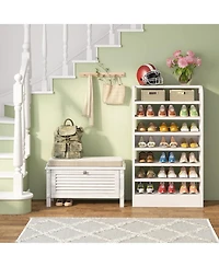 Tribesigns Shoe Rack for Entryway, 8-Tier Tall Shoe Shelf Shoes Storage Organizer, Wooden Shoe Storage Cabinet Shoe Stand, 2 Pcs, White