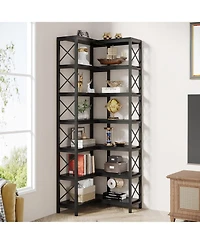 Tribesigns 7 Shelf Corner Bookcase, Industrial Large Corner Bookshelf