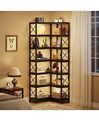 Tribesigns 7 Shelf Corner Bookcase, Industrial Large Corner Bookshelf