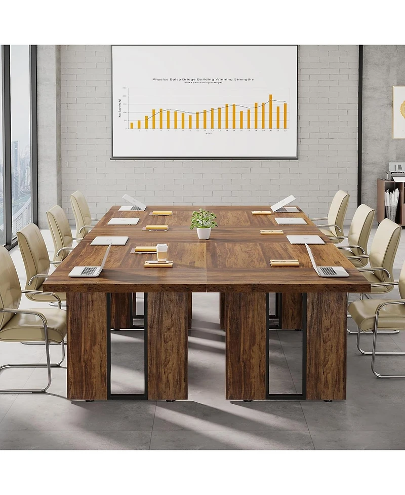 Tribesigns 63 Inches Farmhouse Dining Table for 6, Modern Kitchen Table with Fluted Line for Dining Room, Living Room, Natural