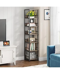Tribesigns 6-Tier Corner Shelf Set of 2, 75 Inch Tall Narrow Bookshelf Storage Rack, Etagere Shelves Display Stand for Small Spaces, Rustic Open Bookc