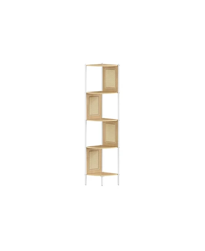 5-Tier Boho Corner Bookshelf with Polyrattan Sides
