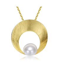 Sterling Silver Gold Plated with Genuine Freshwater Pearl Round Pendant Necklace