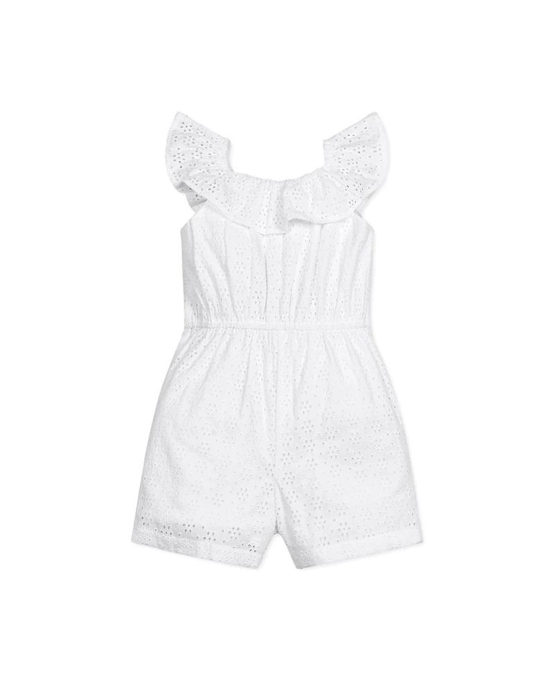 Hope & Henry Girls' Ruffle Collar Button Front Eyelet Romper, Toddler