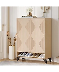 Tribesigns Shoe Cabinet with Doors, 6-Tier Entryway Shoe Storage Cabinet with Adjustable Shelves, Modern Wooden Shoe Organizer Cabinet for Living Room