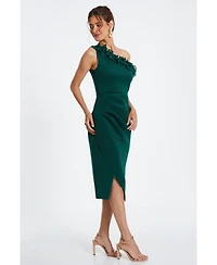 Quiz Women's Scuba One-Shoulder Trim Ruched Midi Dress