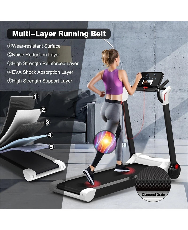 2.25 Hp Electric Motorized Folding Running Treadmill Machine with Led Display-White